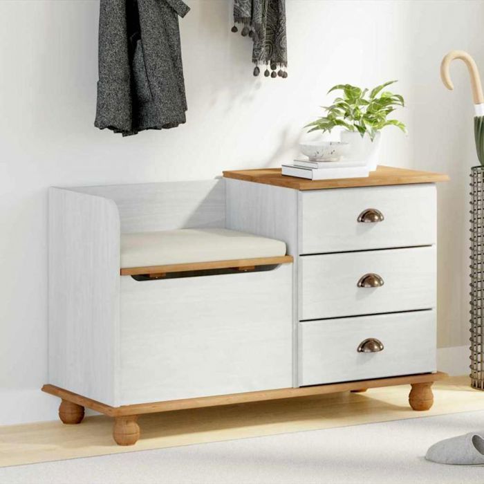 Banc de rangement en pin massif VIDAXL blanc 100 x 39 x 62 cm — 3 tiroirs + compartiment
