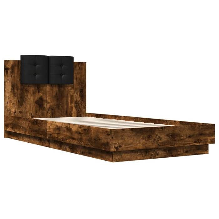 1 Place - Cadre de lit simple avec Tête de lit - VIDAXL - sans matelas - Chêne fumé - 100x200 cm FR_002221932