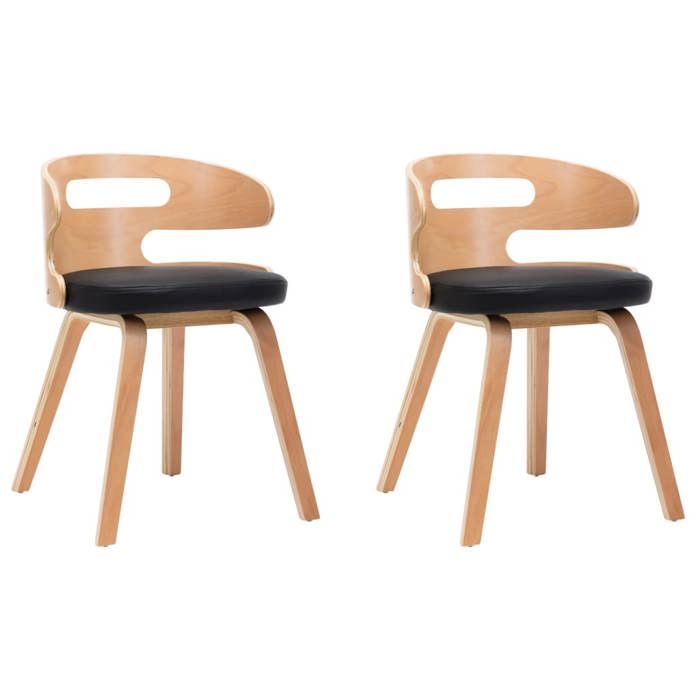 NEUF 2026 CHIC Chaises à manger SWEETY pour cuisine Set de 2 noir bois courbé et similicuir 48x49x68 cm CCC215