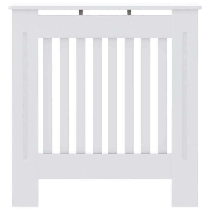 Cache-radiateur MDF blanc - MEUBLECHIC - 78x19x81 5 cm - Blanc - MDF robuste - Design à lattes - Étagère intégrée