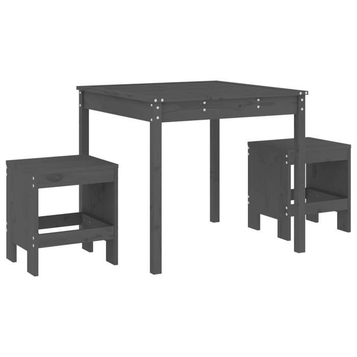 SALE 2026Meuble dExtérieurarrière-cour - Table et 2 Chaises Gris - Ensemble de bistrot de jardin 3 pcs gris bois de pin massif
