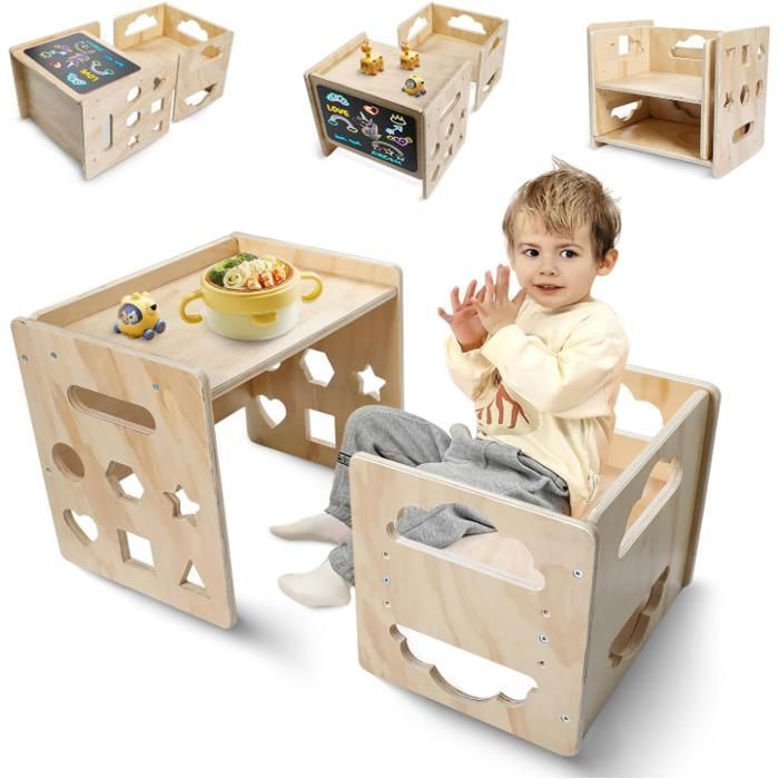 Ensemble Table et Chaises pour Enfants3 en 1 Table de Dessin Enfant Double Faceavec chevalet pliablePour Manger Etudier etc