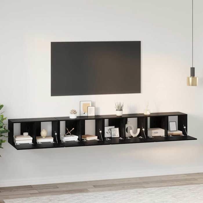 Banc TV Noir Magnifique - Ensemble meuble TV - Armoire TV Pour Téléviseur - 4 pcs Chêne noir 60x30x30cm CL2068547