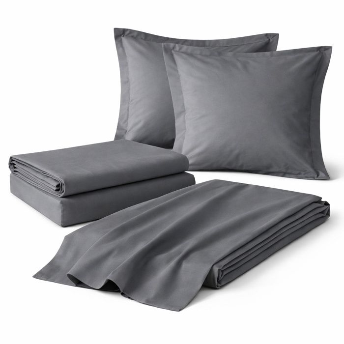 Parure de draps 4 Pièces en coton 57 fils 160 x 200 cm Anthracite – Drap-Housse Drap Plat et 2 Taies d’Oreiller Parure de draps 4 Pièces en coton 57 fils 160 x 200 cm Anthracite – Drap-Housse Drap Plat et 2 Taies d’Oreiller