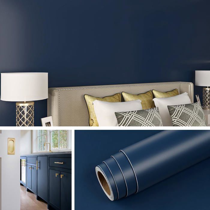 Papier Peint Bleu Nuit Imperméable Papier Peint Adhesif Mural Chambre Papiers Adhesif pour Meuble Bleu Marine Vinyle Adhésif 40CMx2M