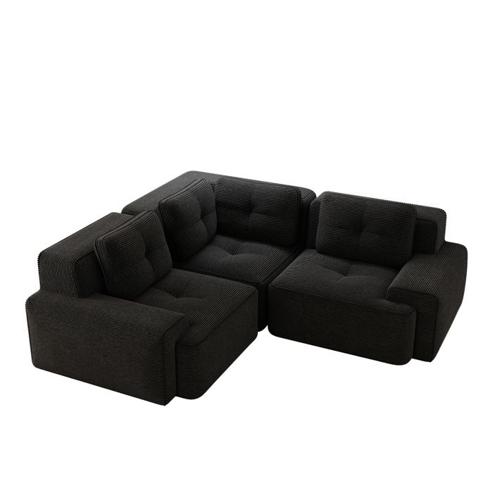 Canapé compressé dangle modulable -canapé-lit convertible en forme de GL 3 places - canapé corduroy pour salon et chambre noir