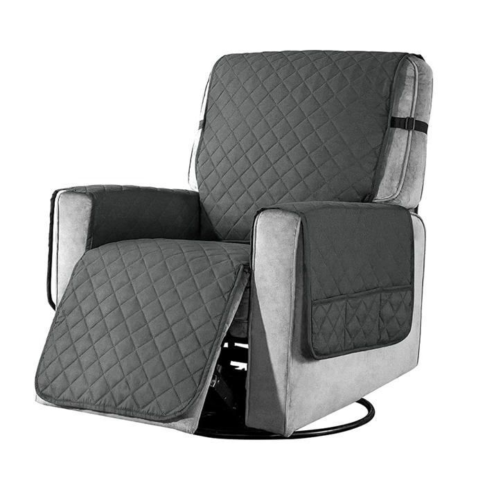 Housse protège-fauteuil 1 place avec poches lavable imperméable — gris/noir