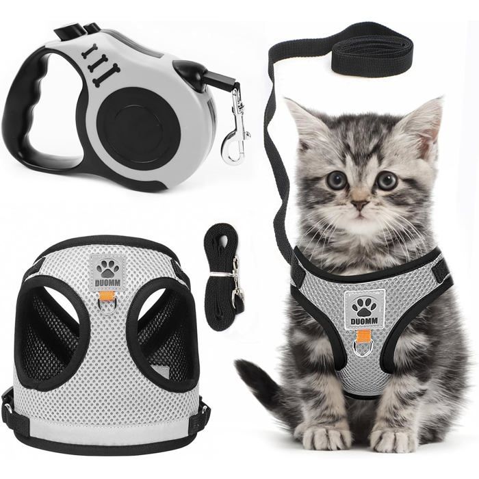 Ensemble harnais et laisse pour chat anti-eclatement reglable doux sur et respirant taille S 5m