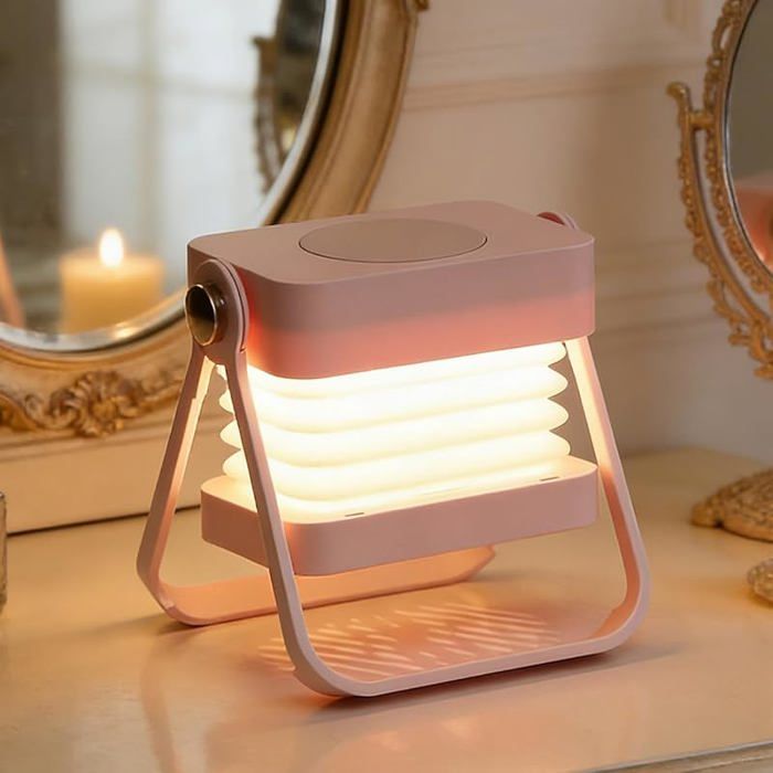 Lampe de Bureau Pliable Petite Lampe de Table LED S Fil Lumière Blanche/Jaune et 3 ux de Lampe Carrée-rose
