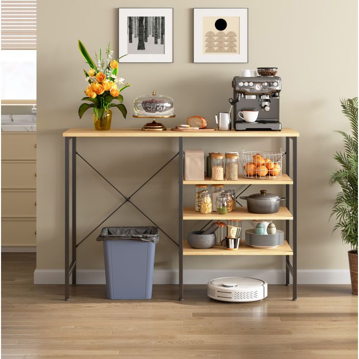 WOVREO table de rangement multifonction 120 x 40 x 85 5 cm avec 3 étagères aspect bois métal noir