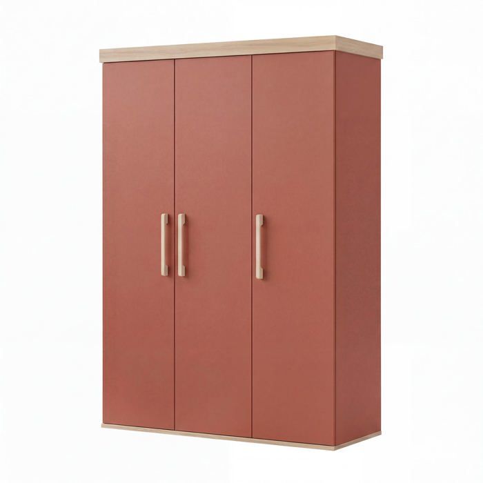 Armoire Enfant Jimmy 3 Portes – ROBA – Poignées en Bois Massif – Mauve / Chêne