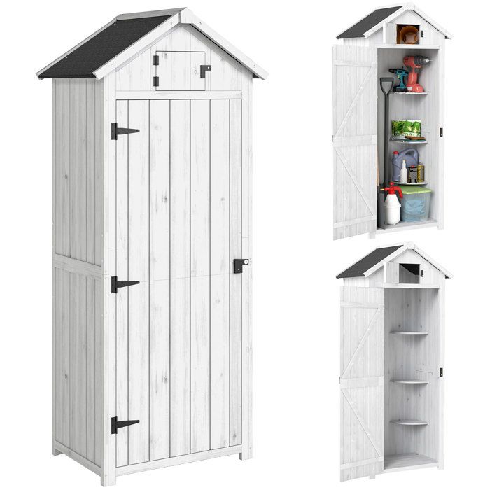 Armoire de jardin - Outsunny - abri outils 3 étagères 2 portes toit bitumé stockage extérieur - bois - 77x54x179cm - gris clair
