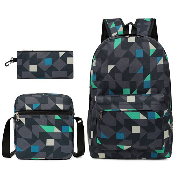 XJYDNCG 3Pcs Sac à Dos Enfant Cartable Garçon Primaire Garçon et Fille Grande Capacité Étanche - Carrés Verts