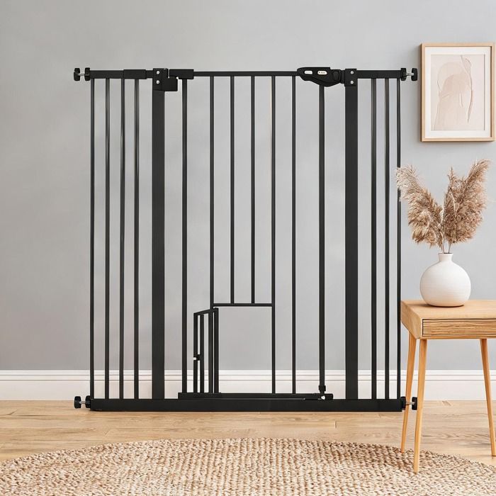Barrière de sécurité acier noir avec porte pour chat fermeture automatique et double - Noir Acier 101 x 1 x 104.1 cm Ref M19O92