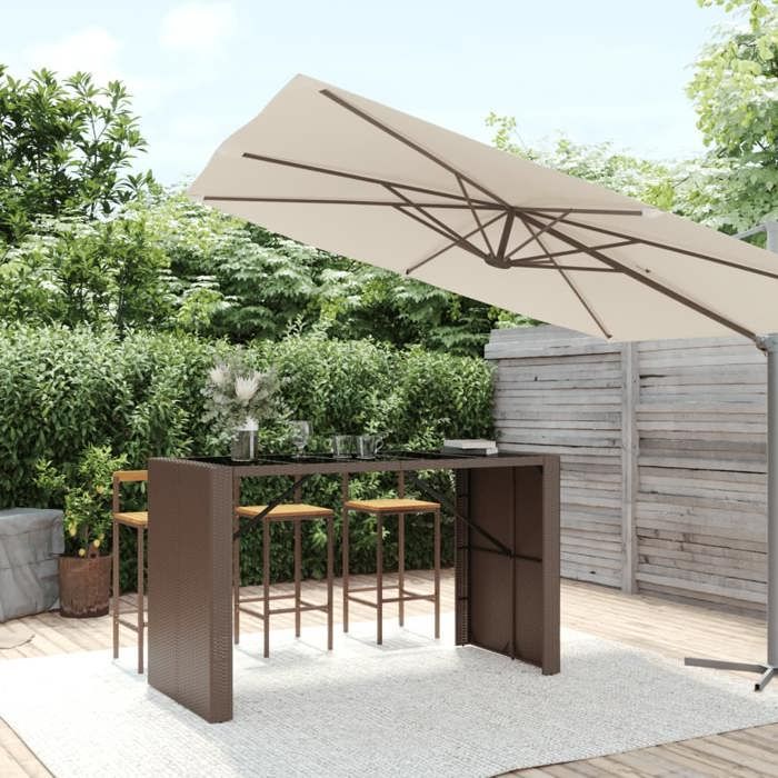 Table balcon vidaXL Table de bar et dessus en verre marron 185x80x110 cm poly rotin durable &4278