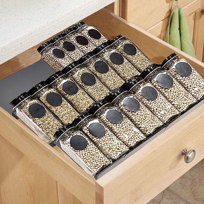 Organisateur de tiroir à épices extensible pour armoires de cuisine de 23 cm à 46 cm plateau à épices réglable à 3 niveaux rangeme