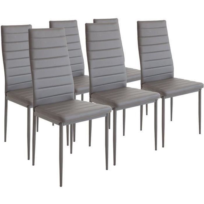 chaises de salle à manger - albatros - milano gris - lot de 6 - simili cuir et métal
