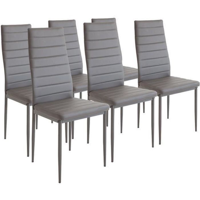 Chaises de salle à manger - ALBATROS - Milano gris - Lot de 6 - Simili cuir et métal Chaises de salle à manger - ALBATROS - Milano gris - Lot de 6 - Simili cuir et métal