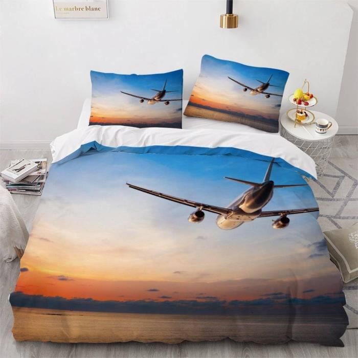 Housse De Couette 90x190 Cm Avion De Chasse - Parure 3 Pièces Microfibre, Motifs 3D Pour Ado Garçon