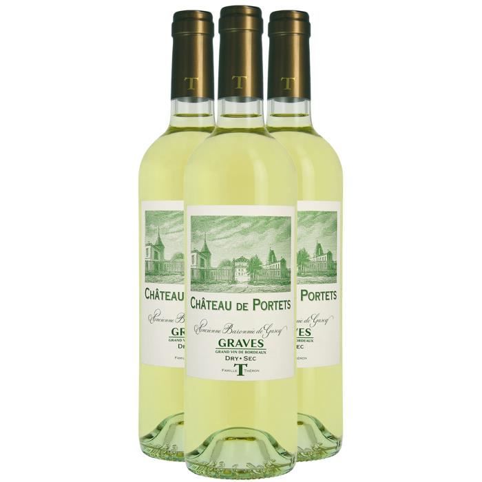 Château de Portets Graves Blanc 2022 - Lot de 3x75cl - Vin AOC Blanc de ...