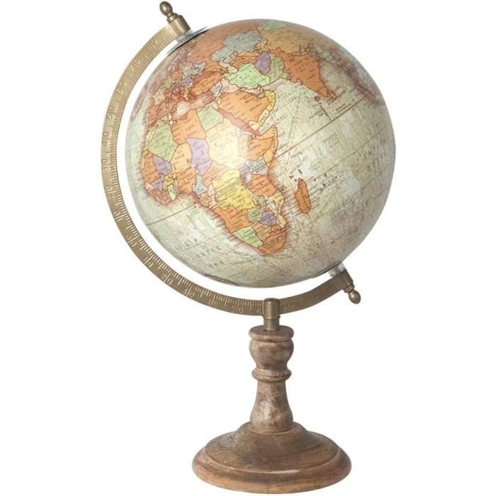 Globe Terrestre Vintage Antique Clayre & Eef - Diamètre 22 Cm, Rotatif, Décoratif Pour Bureau Ou Salon