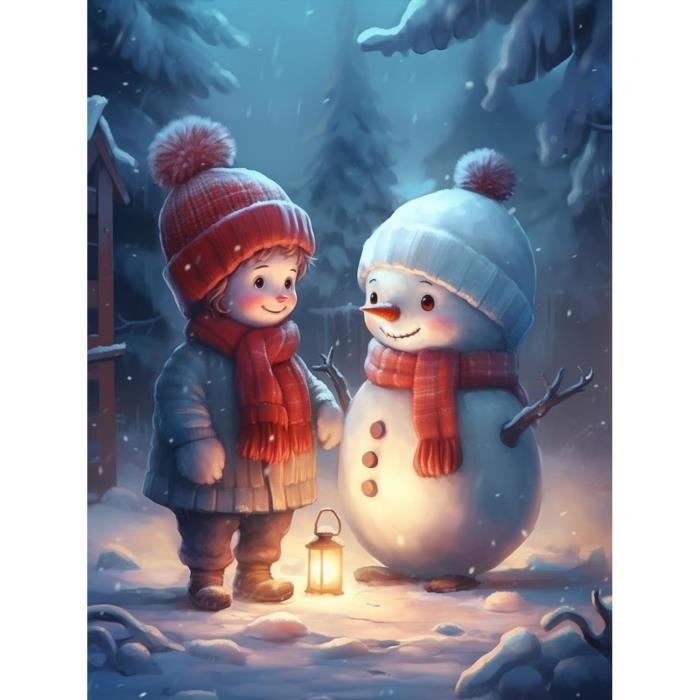 Peinture Diamond - sous-verres - bonhomme de neige - 8 pièces - pierres rondes