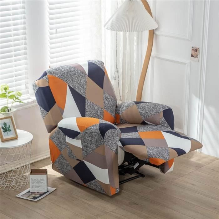 Housse de Fauteuil Relax Extensible 1 Place - Géométrie Classique - Gris - Synthétique - Salon