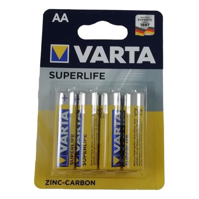 4 Piles AA LR6 R6 VARTA Superlife 1,5V Zinc Carbon Batterie Longue Durée -  Cdiscount Jeux - Jouets