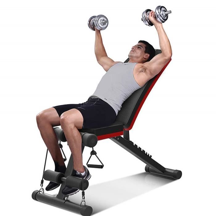 Banc de musculation pliable multifonction banc Fitness sit-up sangles  d'extension latérales + ressort traction acier revêtement synthétique -  E-Achat 🇲🇱