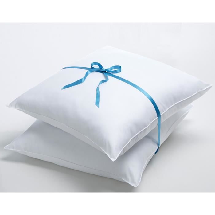 Lot De 2 Oreillers MORTREUX Maxi Volume – Blancs, Microfibre, Polyester