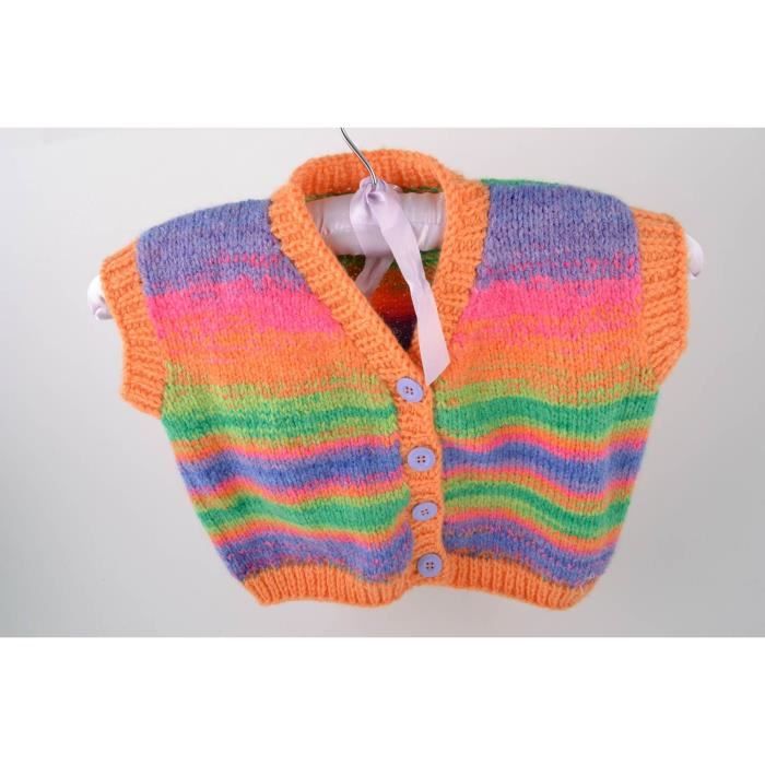 Gilet Tricote Pour Bebe En Laine Boutonne Raye Multicolore Fait Main Original Cdiscount Beaux Arts Et Loisirs Creatifs