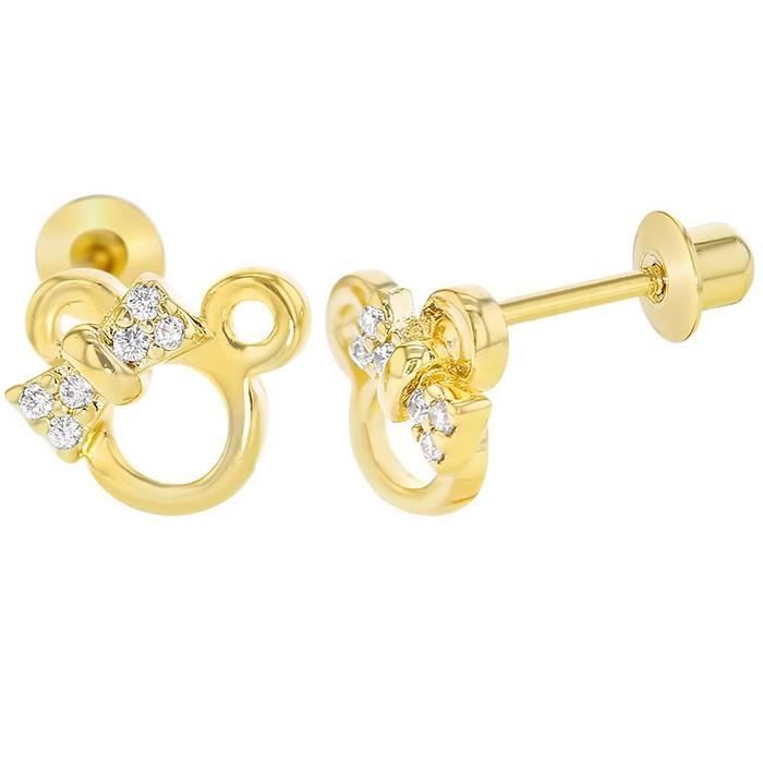 Minnie Boucle d' oreilles à Vis Bébé Enfant Or Jaune gf 18 CT Cristal