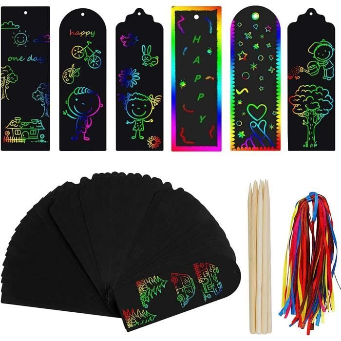 Enfants Carte à Gratter Papier 50 Feuilles à Gratter avec 5 Stylets en