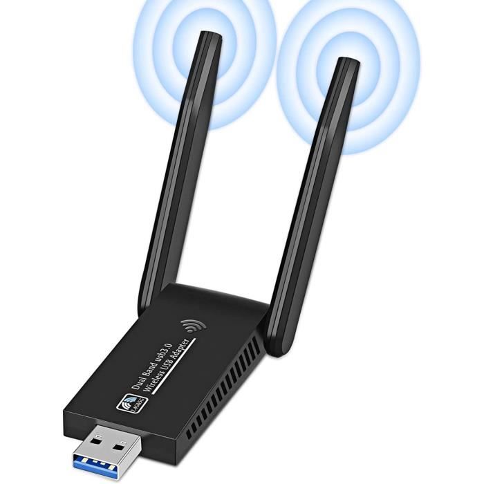 Clé WiFi, 1300Mbps Clé WiFi Puissante,Clé WiFi USB 3.0 Double Dande  2.4G-5Ghz WiFi Dongle 5dBi High Gain Antenne pour PC de A232