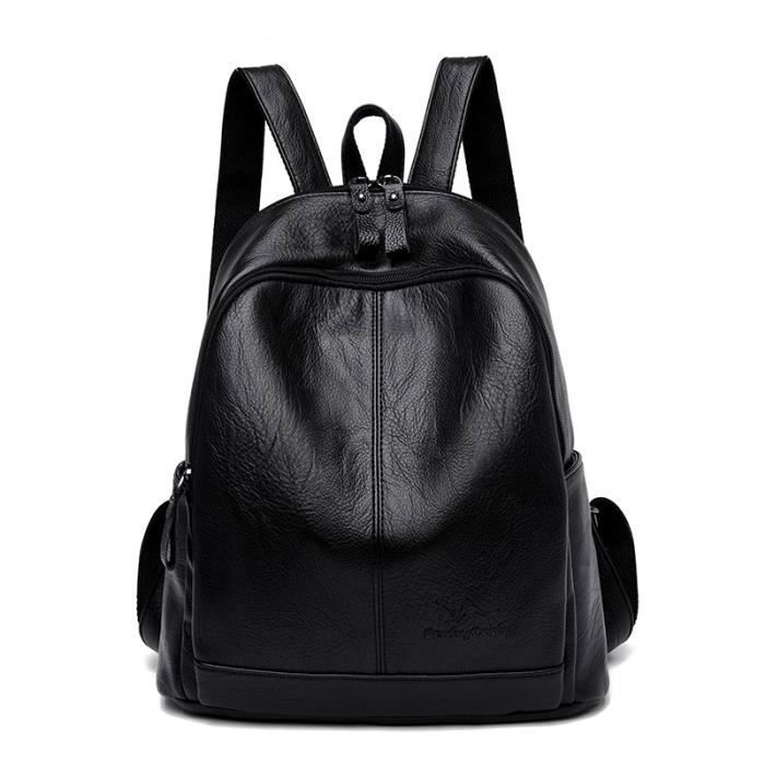 Sac a dos feminin elegant cuir PU imperméable pour college, randonnée, week-ends, voyage - Noir