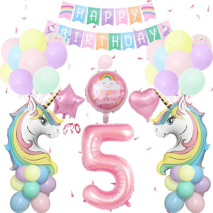 5 Ans Decoration Anniversaire Licorne Fille Kit Pastel Ballon Licorne Anniversaire Fille Avec Banniere De Joyeux Anniversaire 07 Cdiscount Maison