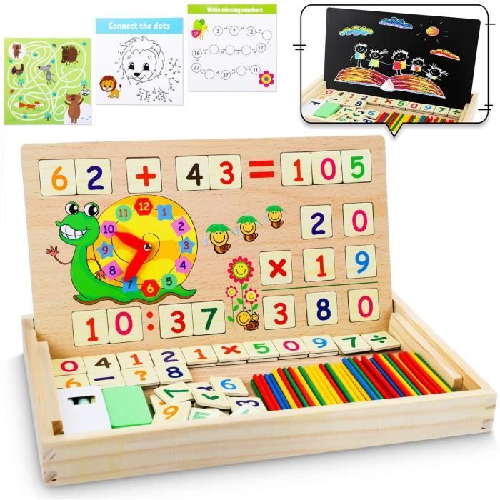Montessori Boîte d'apprentissage de Math, Magnétique Jouets Educatifs, Scientifiques Tableau en Bois avec cartes de jeu, Jouet de Ma