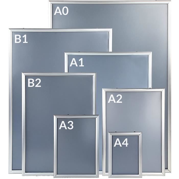 Cadre pour Poster Cadre Photo en Aluminium Structure Légère Format et Set au Choix Décoration Murale 1x, A0 Protection PVC Porte-Affiches Image en Argenté