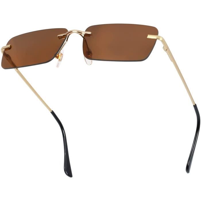 Vintage Lunettes de Soleil Rectangulaire sans Monture pour Femme