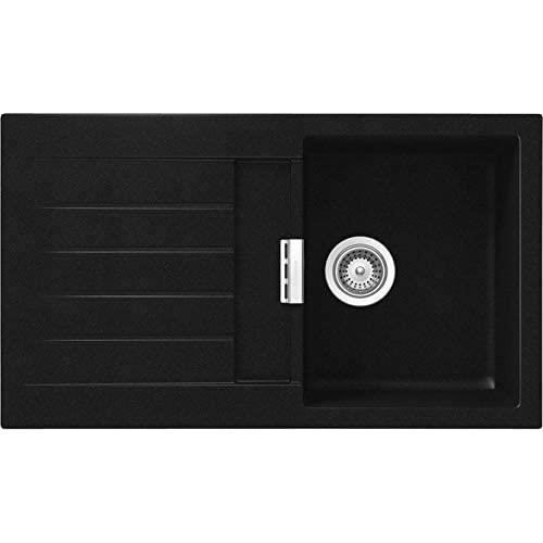 Évier De Cuisine En Granit Noir LINDBERGH VEL44 - Antibactérien Avec égouttoir Et Robinet Inclus