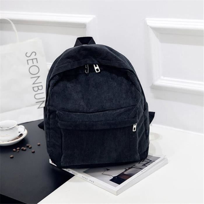 Le noir Sac ?� dos personnalis?� en velours c?�tel?� pour ?�tudiant et adulte, grande capacit?�, noir 