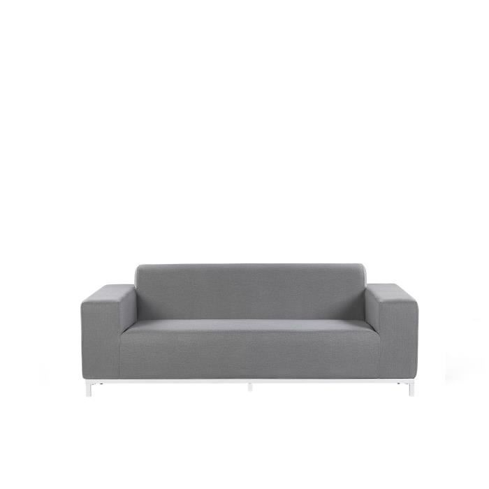 canapé de jardin 3 places en tissu gris - beliani - rovigo - confort très ferme - matière anti-uv