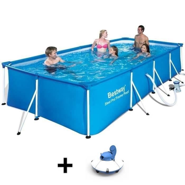 Kit Piscine hors sol tubulaire BESTWAY - Steel Pro™ - 400 x 211 x 81 cm - Rectangulaire + Robot aspi