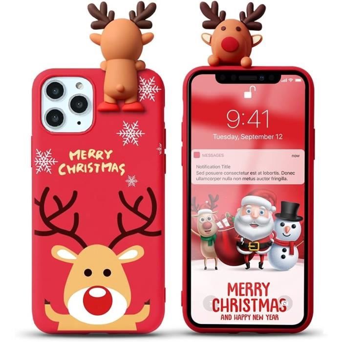 Vauki Noël Coque Pour IPhone 7 Plus/8 Plus, Rouge Silicone Souple Étuis Avec 3D Poupée Cerf De Noël Cadeau Antichoc Housse De Protection Avec Motif Peinture Dessin Cover Pour IPhone 7 Plus