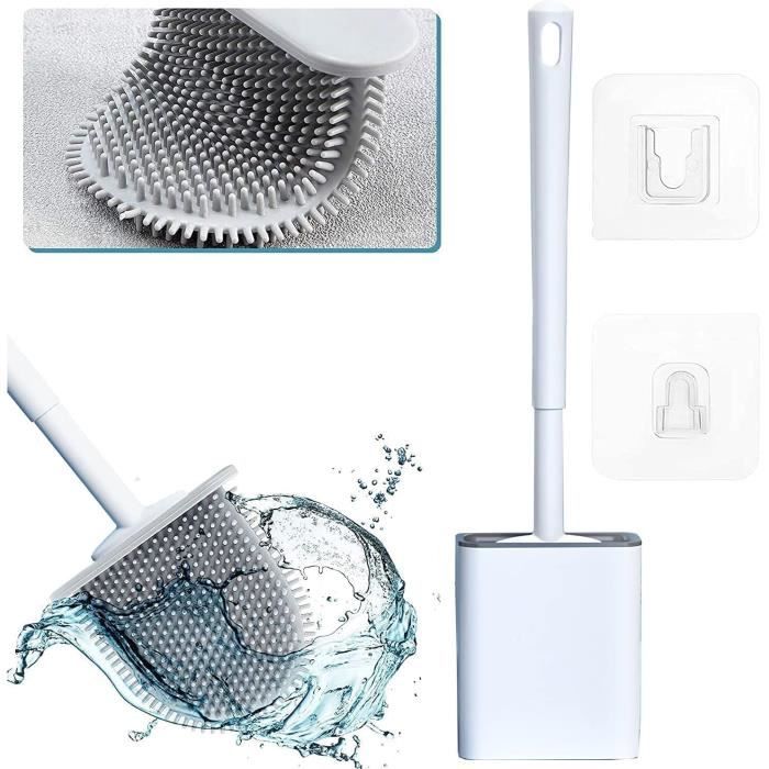 2PCS Brosse WC Silicone Et Supports Toilettes Brosse Toilette Profondeur Balayette Wc Avec Long Manche En Plastique Antiderapant Et Poils Flexibles 96625088