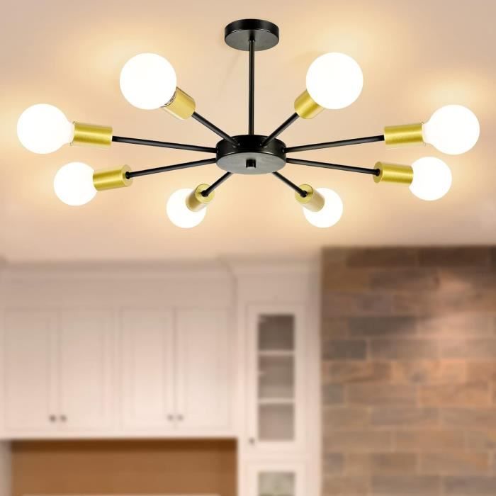 Lustre Plafonnier Sputnik Industriel 3 Lumières BRIMETI – Vintage Moderne Or Noir, E27, Pour Salon, Chambre, Cuisine, Bar (sans Ampoules)