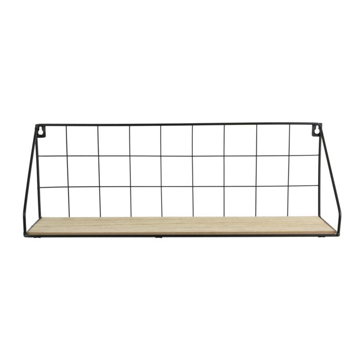 JANE Etagère murale bois et métal - Rectangle -15X45X15 cm - Noir/Beige