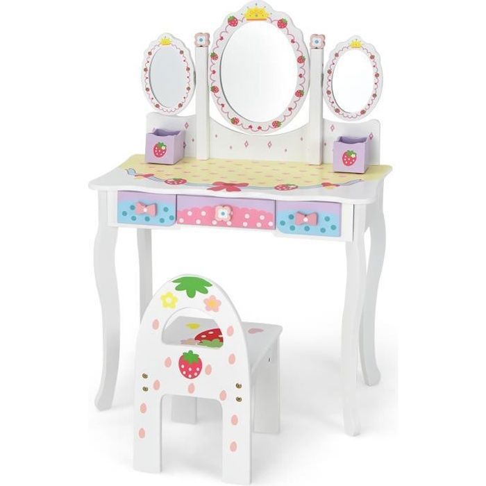 COSTWAY Coiffeuse pour Enfants avec Miroir Amovible - 3 Tiroirs - 2 Boîtes - Convertible Bureau - Style Princesse pour Filles COSTWAY Coiffeuse pour Enfants avec Miroir Amovible - 3 Tiroirs - 2 Boîtes - Convertible Bureau - Style Princesse pour Filles