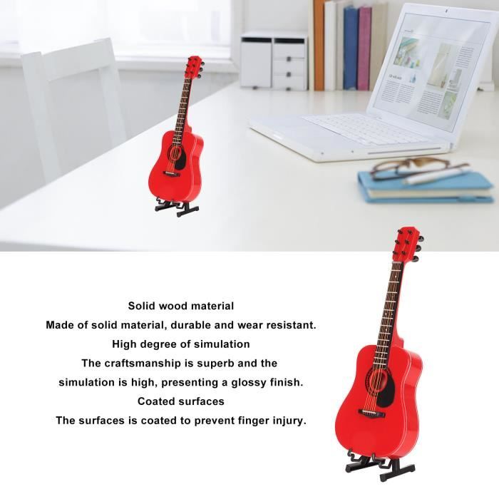 Mini guitare miniature en bois de 10 cm avec support de guitare, étui de présentation, mini ornements pour la maison, le bureau, le festival, cadeau
