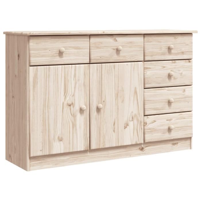 Commode ALTA Blanche - 112x35x73 Cm - Bois Massif De Pin - Meuble De Rangement - Neuf